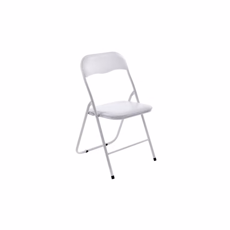 Silla plegable moderna con asiento de simil cuero en color blanco