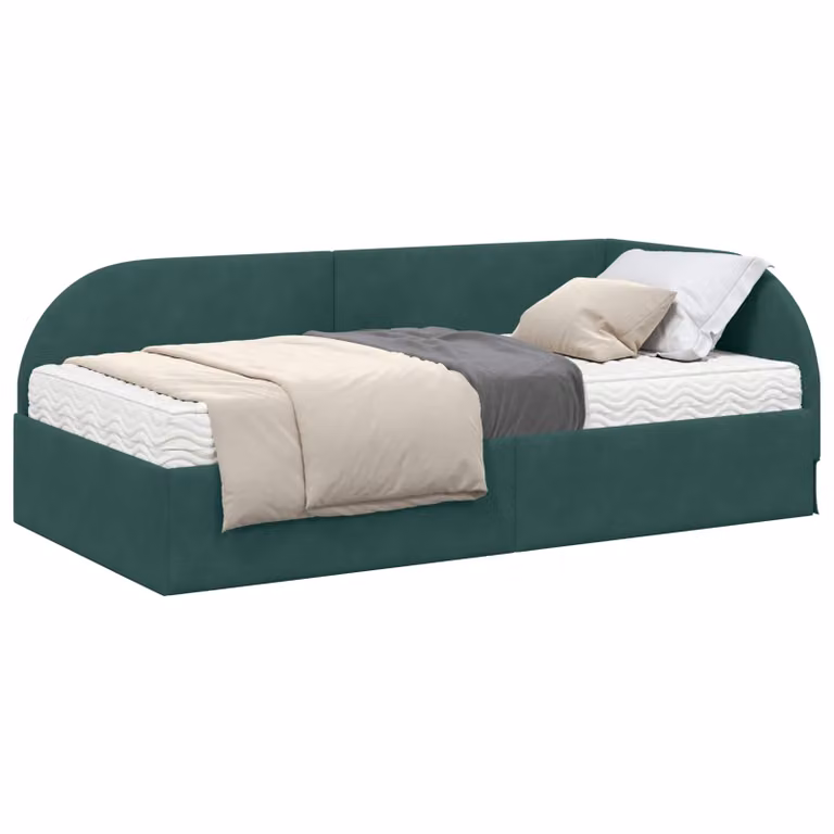 Set de 2 unidades de estructura de cama de esquina con colchón vidaXL en terciopelo verde, An/P/Al: 100 x 200 cm