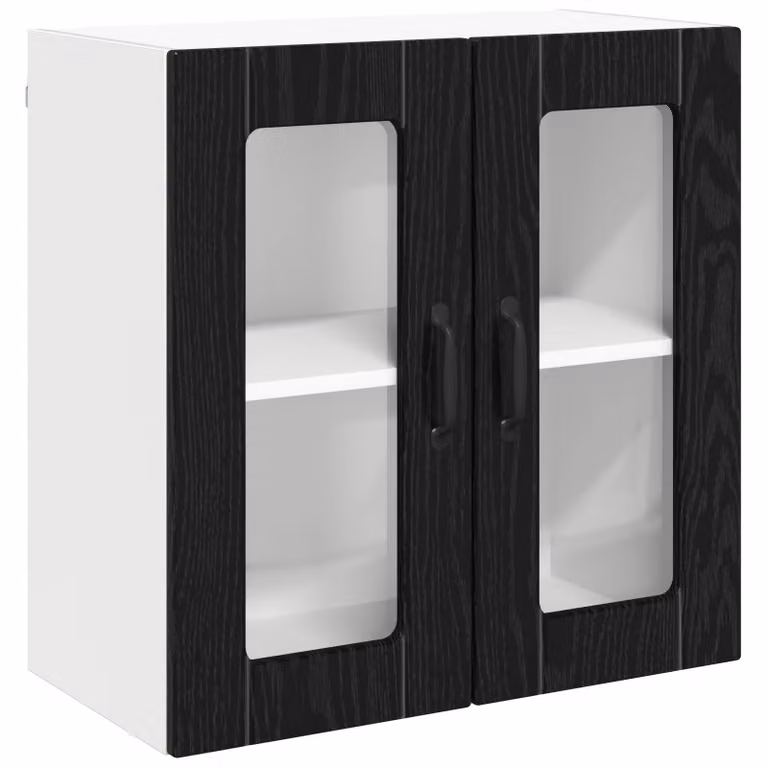 Armario de pared moderno vidaXL LUCCA con puertas de vidrio, color negro y roble, An/P/Al: 60 x 31 x 60 cm