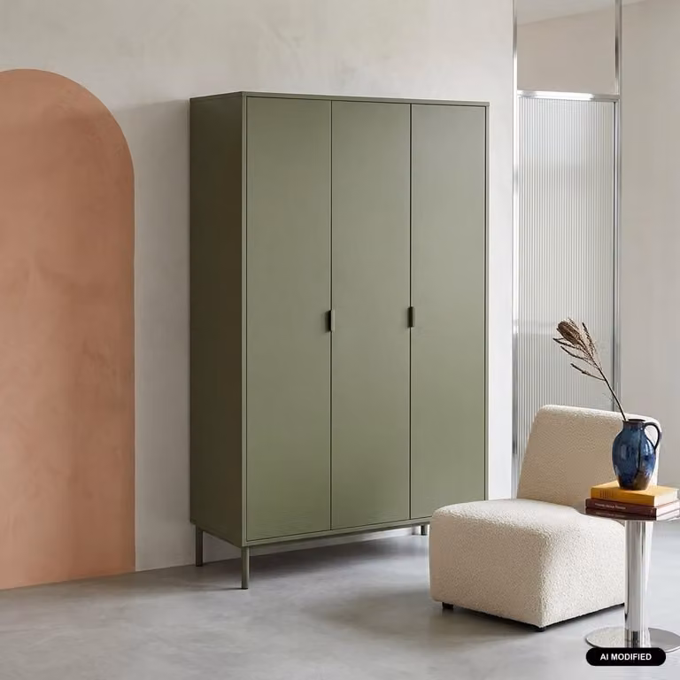 Vestidor Ellie de SWEEEK con 3 puertas, madera y metal, verde kaki, An/P/Al: 119 x 45 x 180 cm