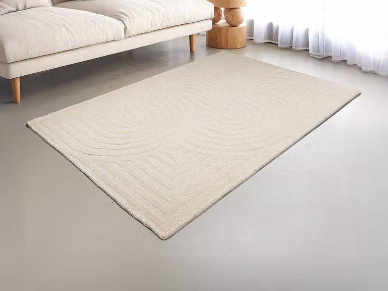 Alfombra de lana blanca con diseño abstracto y moderno, tejida a mano, forma rectangular para salón o dormitorio, An/P: 200 x 290 cm - LUZAN