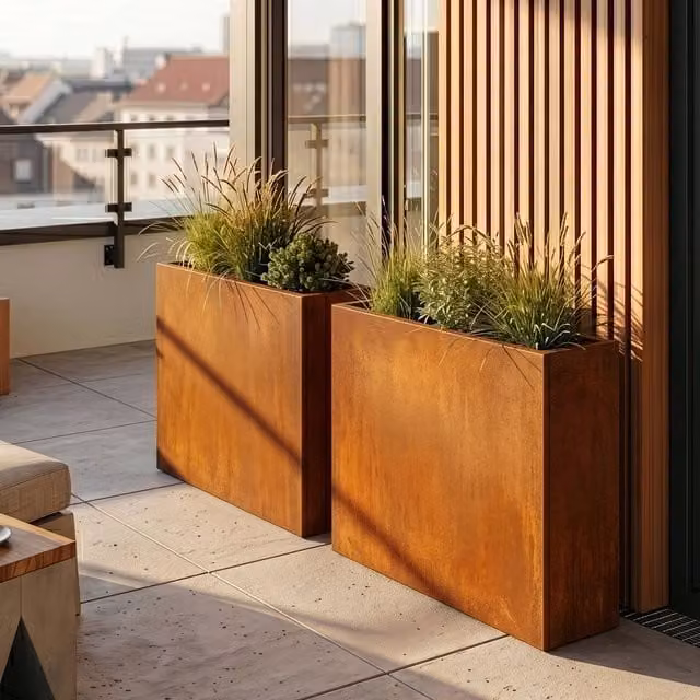 Jardinera Vaargel de acero corten color marrón óxido de casa.pro An/P/Al: 82 x 90 x 30 cm