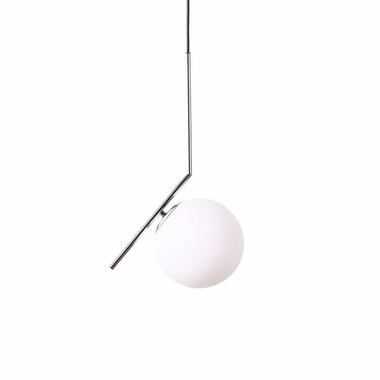 Lámpara colgante Flos de diseño minimalista con esfera de cristal y acabado en cromo, oro o blanco, con altura ajustable y casquillo E27
