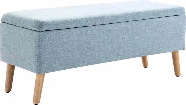Banco con almacenamiento HOMCOM acolchado con aspecto de lino y patas de madera en color verde, An/P/Al: 110 x 39 x 45 cm