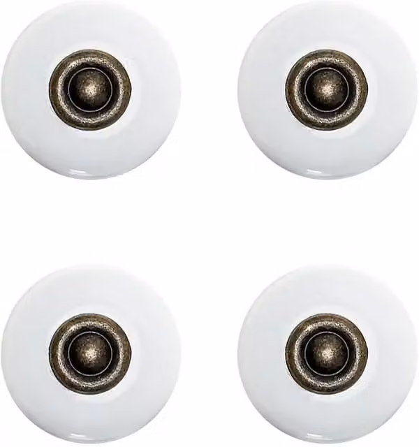 Pomo para muebles Rei en blanco y cuero con acabado brillante, Diámetro: 31 mm (Pack de 4 unidades)