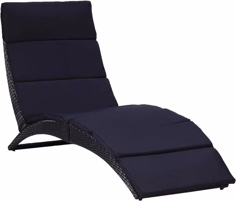 Tumbona de ratán sintético Syfax con cojín resistente a la intemperie en color negro y gris para jardín o terraza