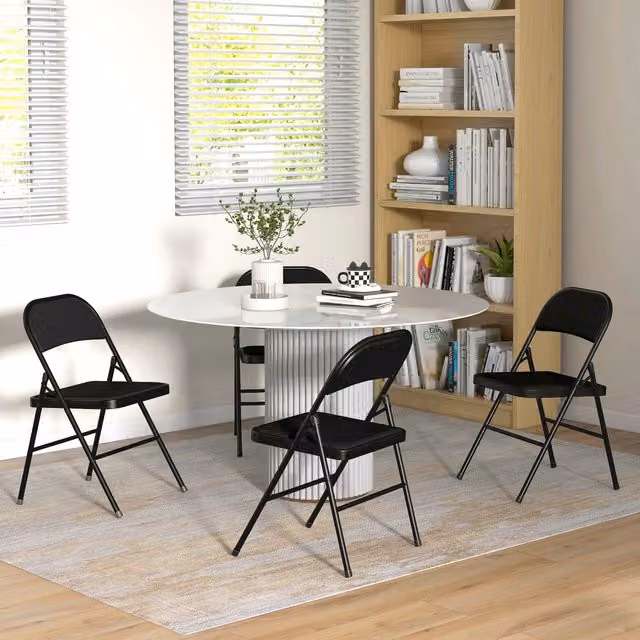 Juego de 2 sillas plegables de metal PZCC con tapizado en cuero sintético PU negro y asiento acolchado