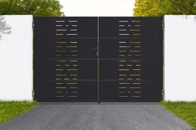 Conjunto de puerta batiente doble y puerta peatonal Casanoov de acero galvanizado negro, An/P/Al: 293 x 200 x 200 cm