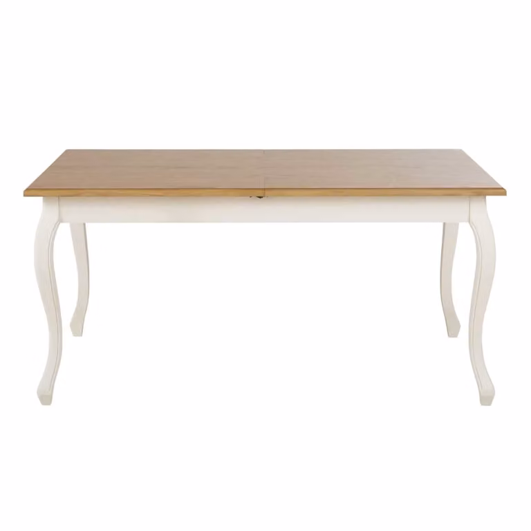 Mesa de comedor extensible rectangular de Maisons du Monde en pino y chapa de roble color marrón o beige