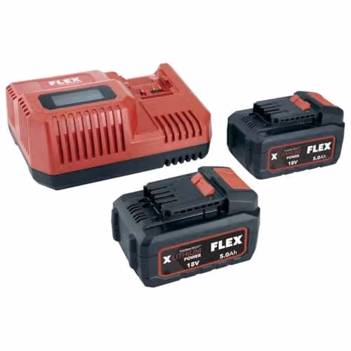 Kit de batería Flex P-Set 55R con 1 cargador rápido 12/18V y 2 baterías 18V 5.0 Ah en color negro y rojo