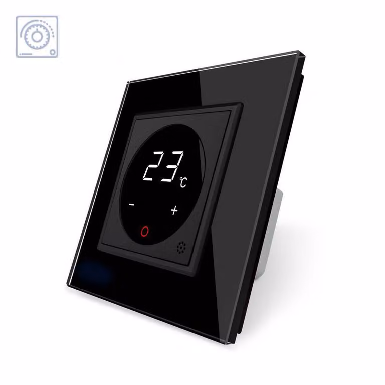 Termostato digital Livolo en color negro con acabado de aluminio y cristal