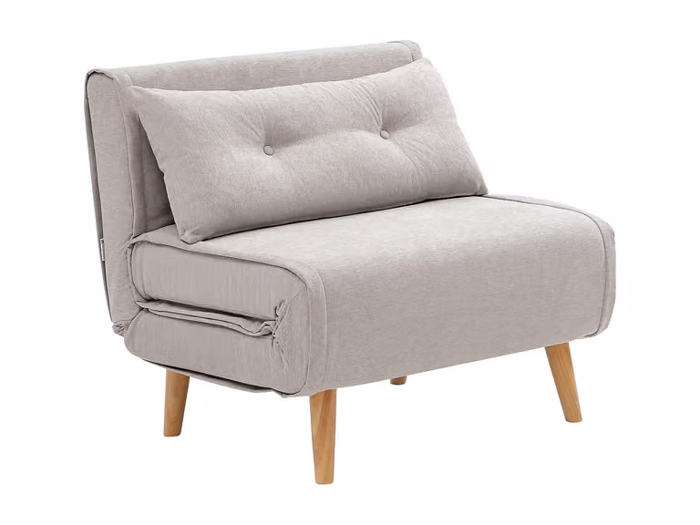 Sillón cama Valerio de estilo escandinavo en tela beige con estructura de metal y reposabrazos