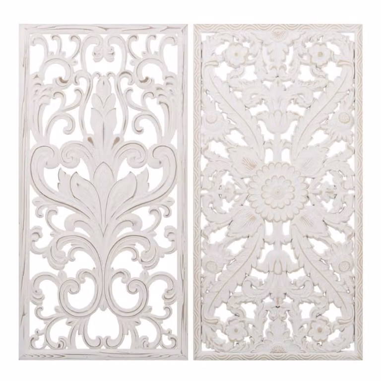 Set de 2 placas decorativas de madera La Loja de Ana con diseño floral y botánico en color blanco y arena, An/Al: 80 x 40 cm