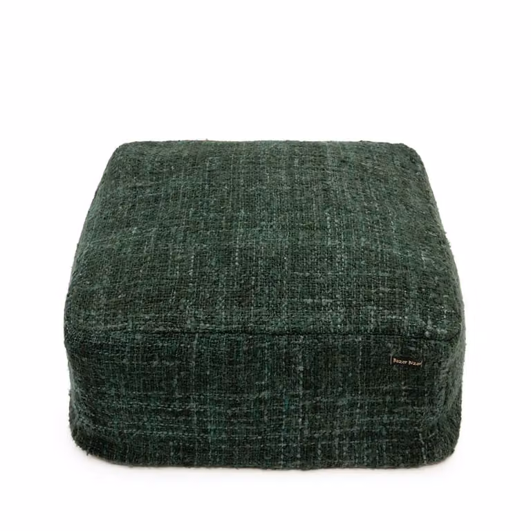 Puf de algodón Oh My Gee en color verde con tejido boucle y funda extraíble, An/P/Al: 60 x 60 x 25 cm