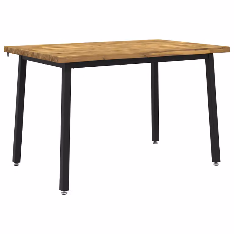 Mesa de comedor moderna vidaXL de acacia con borde natural y patas de metal, An/P/Al: 120 x 80 x 75 cm