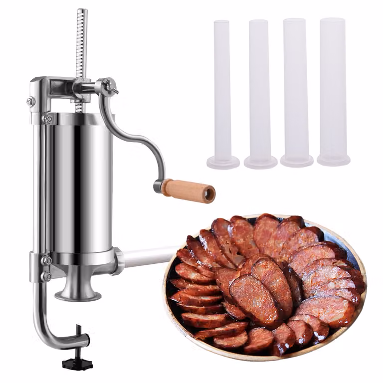 Empaquetadora de salchichas de acero inoxidable Costway color plata con 4 tubos de llenado y capacidad de 1,5 kg