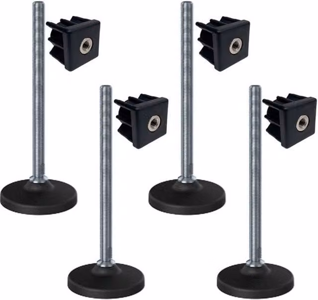 Set de 4 patas de nivelación Ngi con base inclinable en color negro, dimensiones 16 x 230 mm
