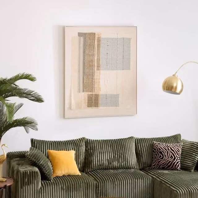 Lienzo 3D Celio de Atmosphera con diseño abstracto en lino color beige, An: 100 cm, Al: 120 cm
