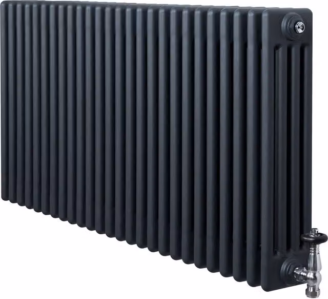 Radiador Horizontal de Acero de 4 Columnas Monster Shop en Gris Antracita con Válvulas Termostáticas y Soportes, An/Al: 119 x 60 cm