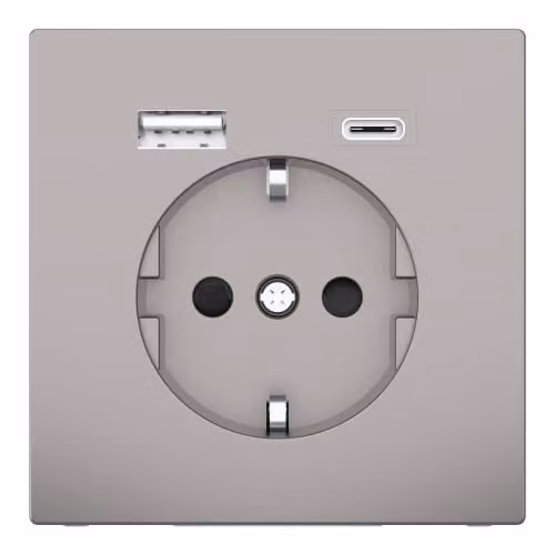 Enchufe Schuko con conector USB tipo A+C Schneider Electric Merten MEG2367-6050 empotrado color plata