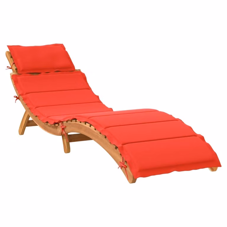 Tumbona Syfax de madera de acacia con cojín resistente a la intemperie y reposacabezas ajustable en color beige o rojo para jardín o terraza