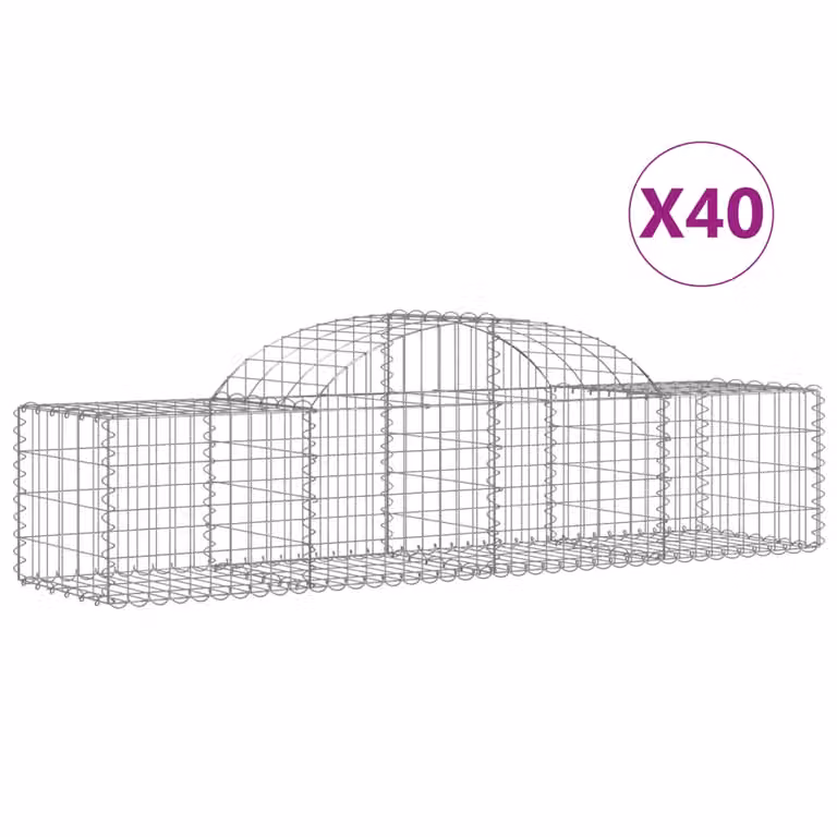 Set de 40 cestas de gaviones videx en forma de arco de acero galvanizado color gris y plata, An/P/Al: 200 x 50 x 40/60 cm