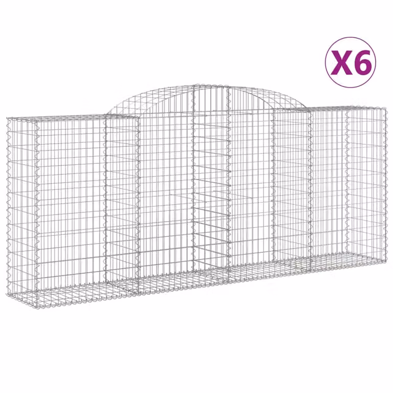 Set de 6 cestas de gaviones videx en acero galvanizado color gris y plata con forma de arco, An/P/Al: 300 x 50 x 120/140 cm