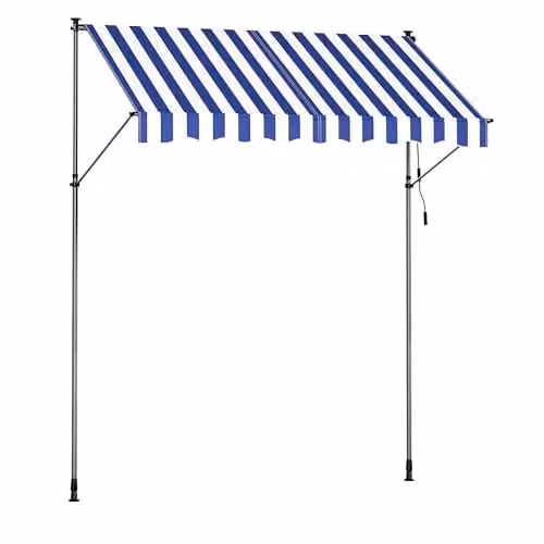 Toldo retráctil manual SONGMICS para balcón, impermeable con protección UPF 50+, altura regulable de 220 a 300 cm, An/P: 250 x 120 cm, azul y blanco