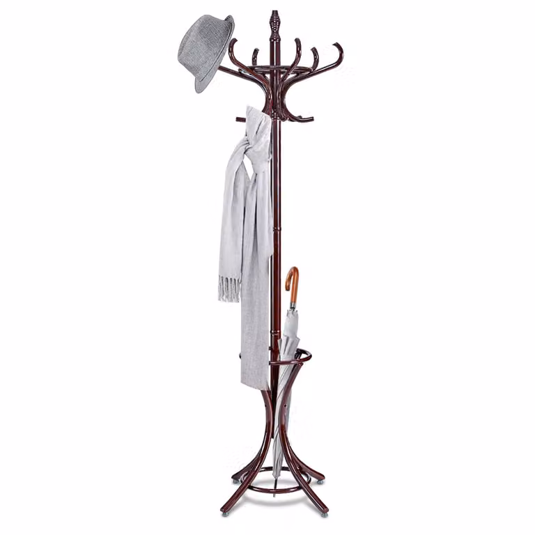Perchero de pie tipo árbol Costway de madera con 12 perchas para ropa y sombreros, color marrón, Altura: 184 cm