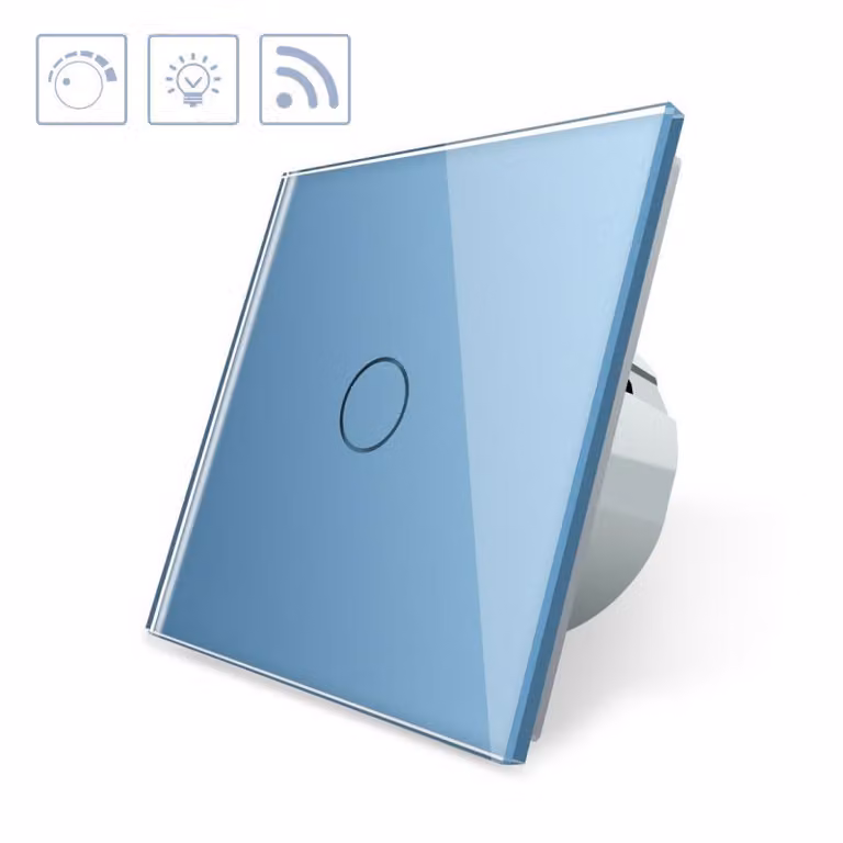 Interruptor táctil Livolo de aluminio azul con regulador dimmer triac y mando a distancia