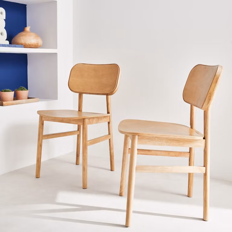 Set de 2 sillas de madera de hevea Sweeek en color beige y marrón para comedor u oficina en casa