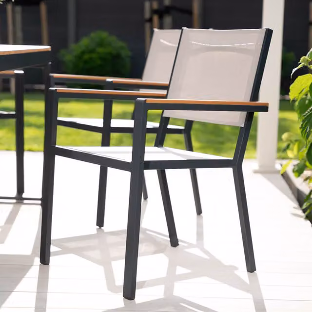 Lote de 11 sillas de jardín apilables Home Deluxe SEDIA en color gris con estructura de aluminio y tejido textilene