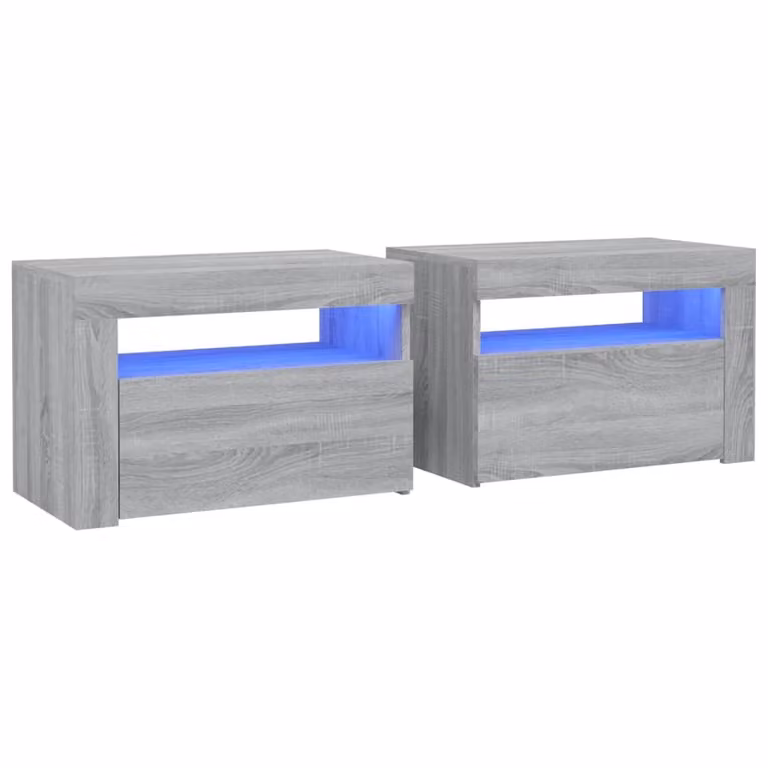 Set de 2 mesitas de noche con iluminación LED vidaXL en color gris sonoma, An/P/Al: 60 x 35 x 40 cm