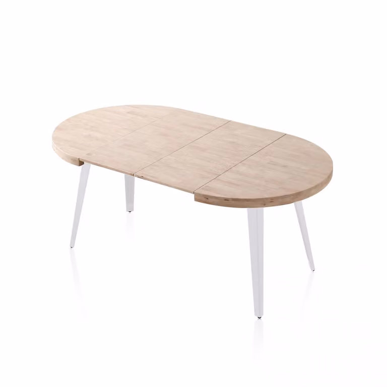 Mesa de comedor redonda extensible DUEHOME en blanco y roble, An/P/Al: 100 x 100 x 78 cm (extensible a 180 x 100 cm)